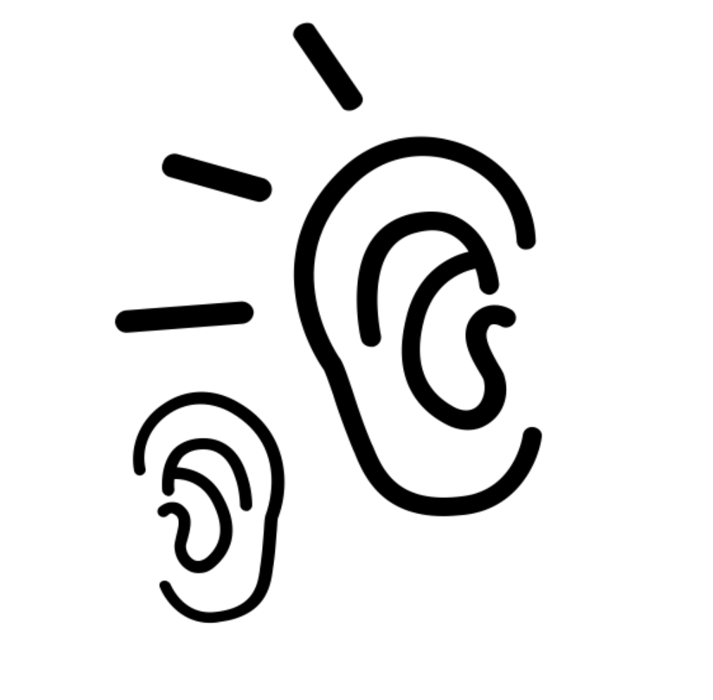 Two ears with lines connecting them to symbolise listening to eachother